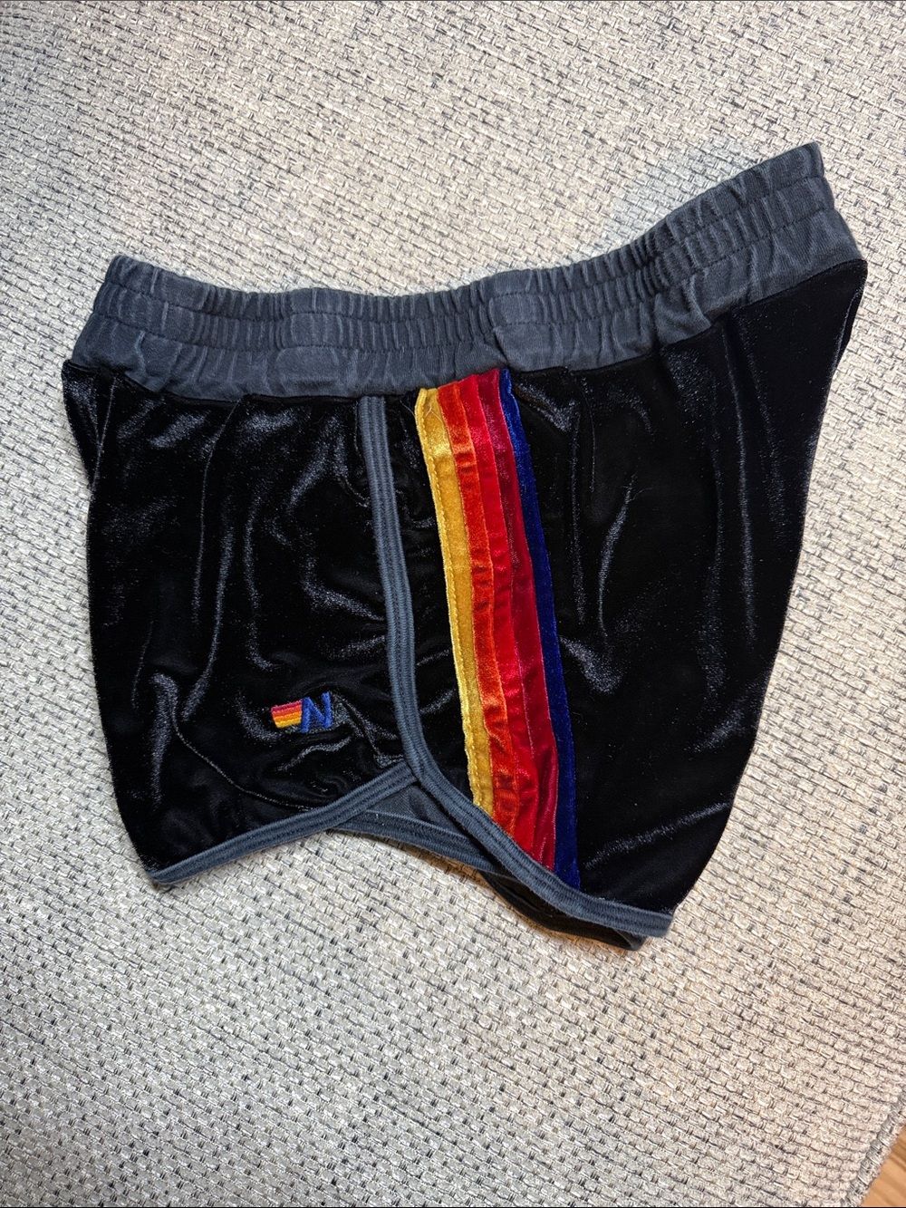 Aviator Nation Classic Velvet Lounger Shorts Black 5Stripes Medium